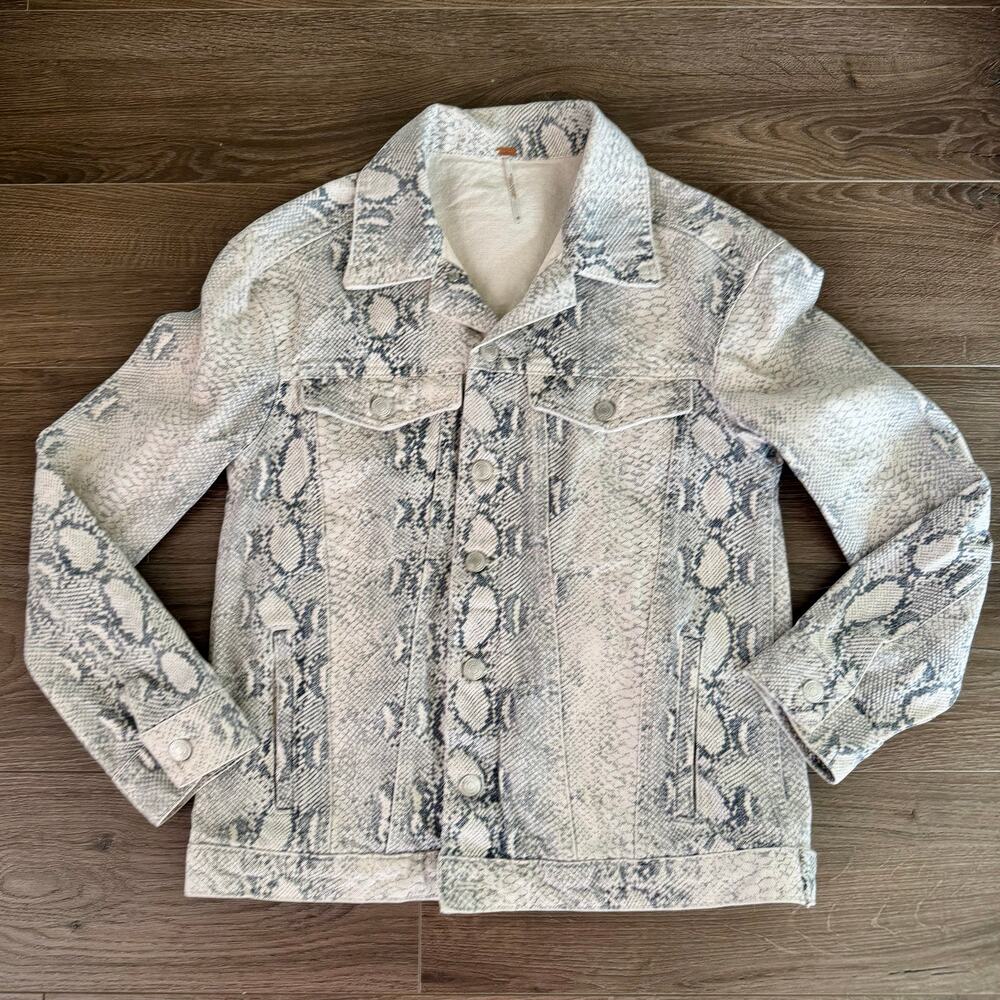 Free People Jacket Python Snake Denim Trucker Festival Gray womens XS